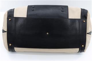 CHLOÉ BEIGE BLACK LEATHER COLORBLOCK LARGE ALICE SATCHEL TRAVEL BAG GIFT IDEA